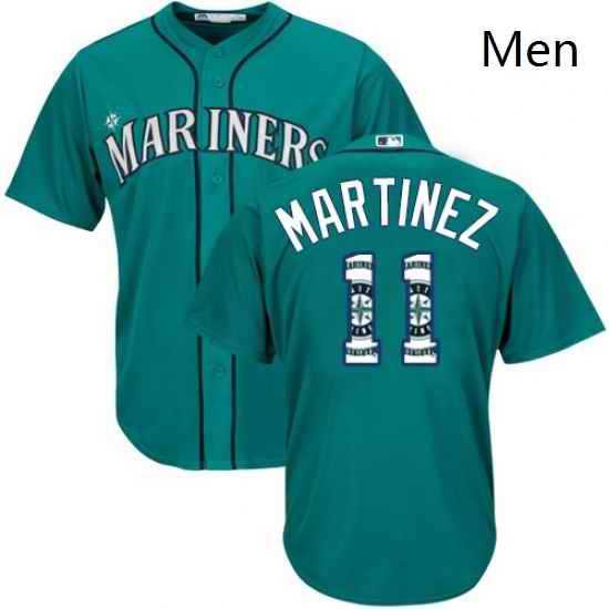 Mens Majestic Seattle Mariners 11 Edgar Martinez Authentic Teal Green Team Logo Fashion Cool Base MLB Jersey